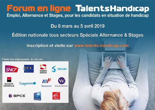 Forum en ligne TalentsHandicap : du 8 mars au 5 avril 2019